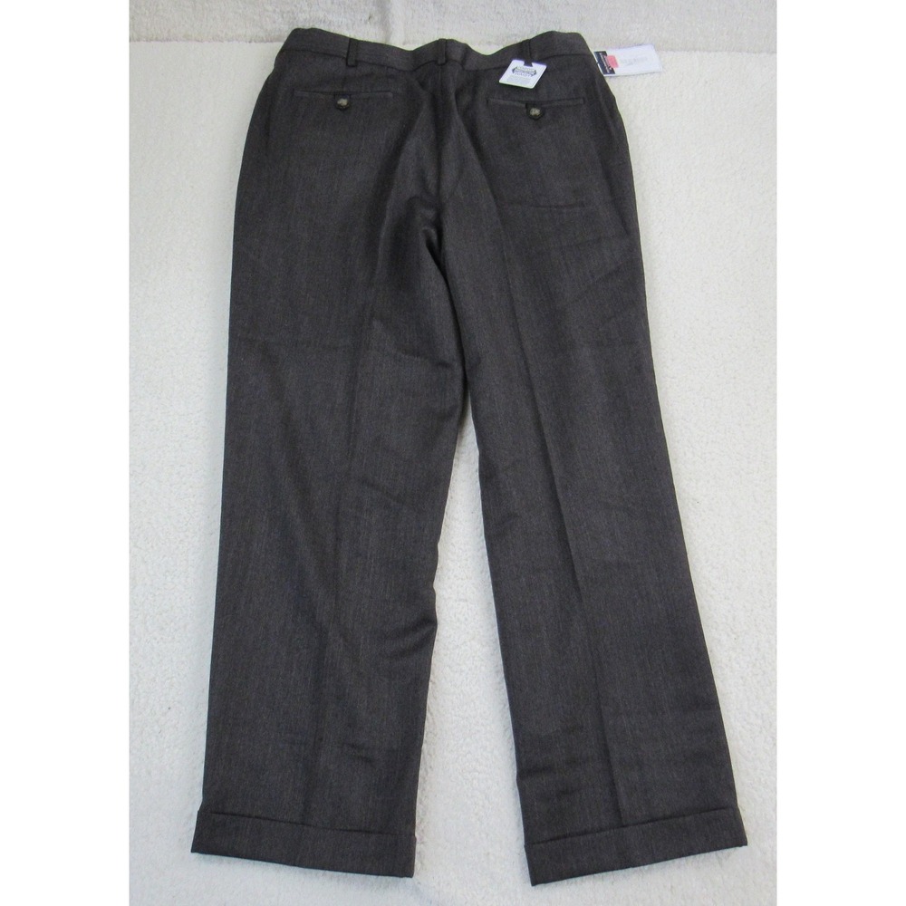 Roundtree & Yorke Pants Mens 38x30 Gray Wool Blend Pleated Cuffed TravelSmart